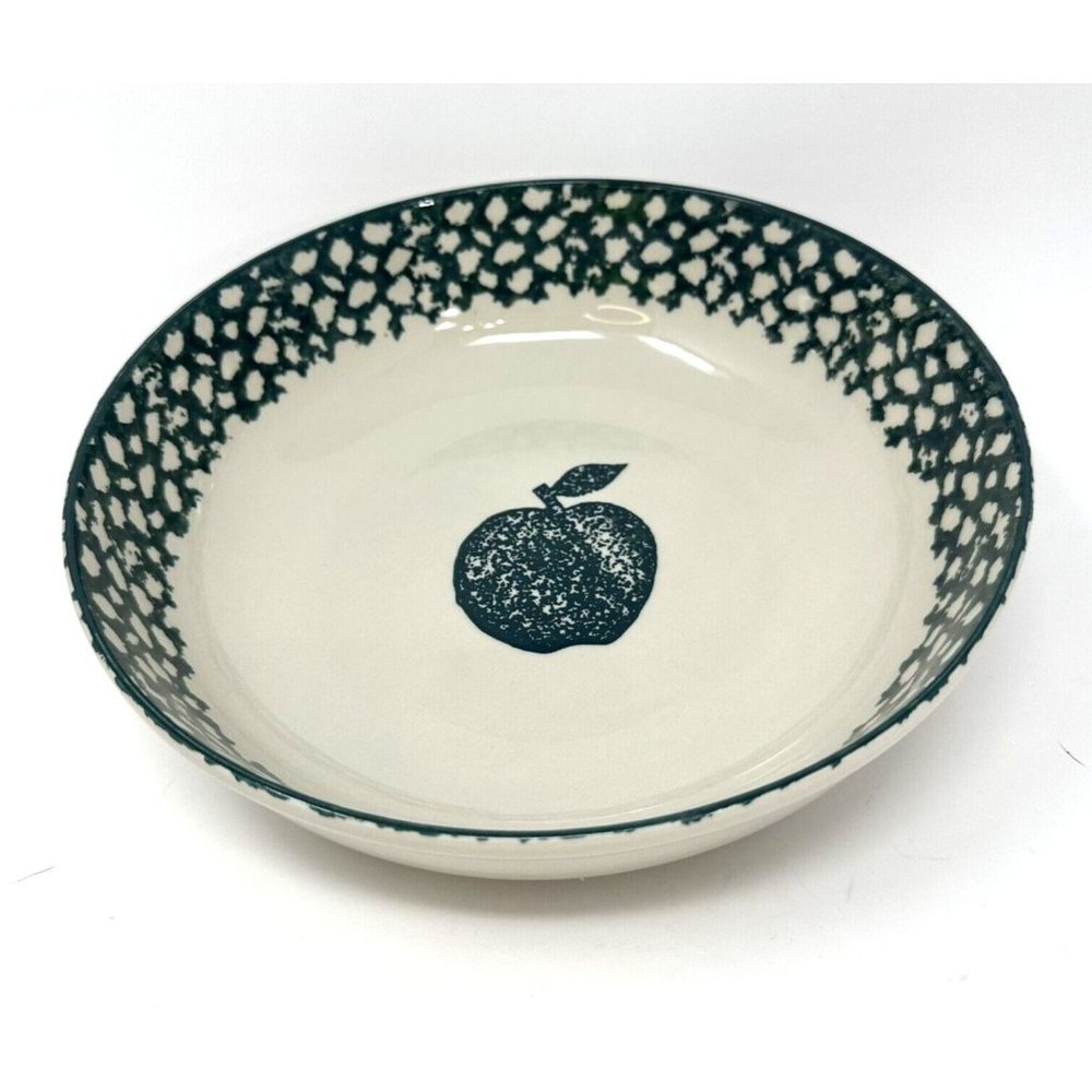 Folk Craft Sponge Tienshan Blue Apple Pie Deep Dish Plate Bowl 9"